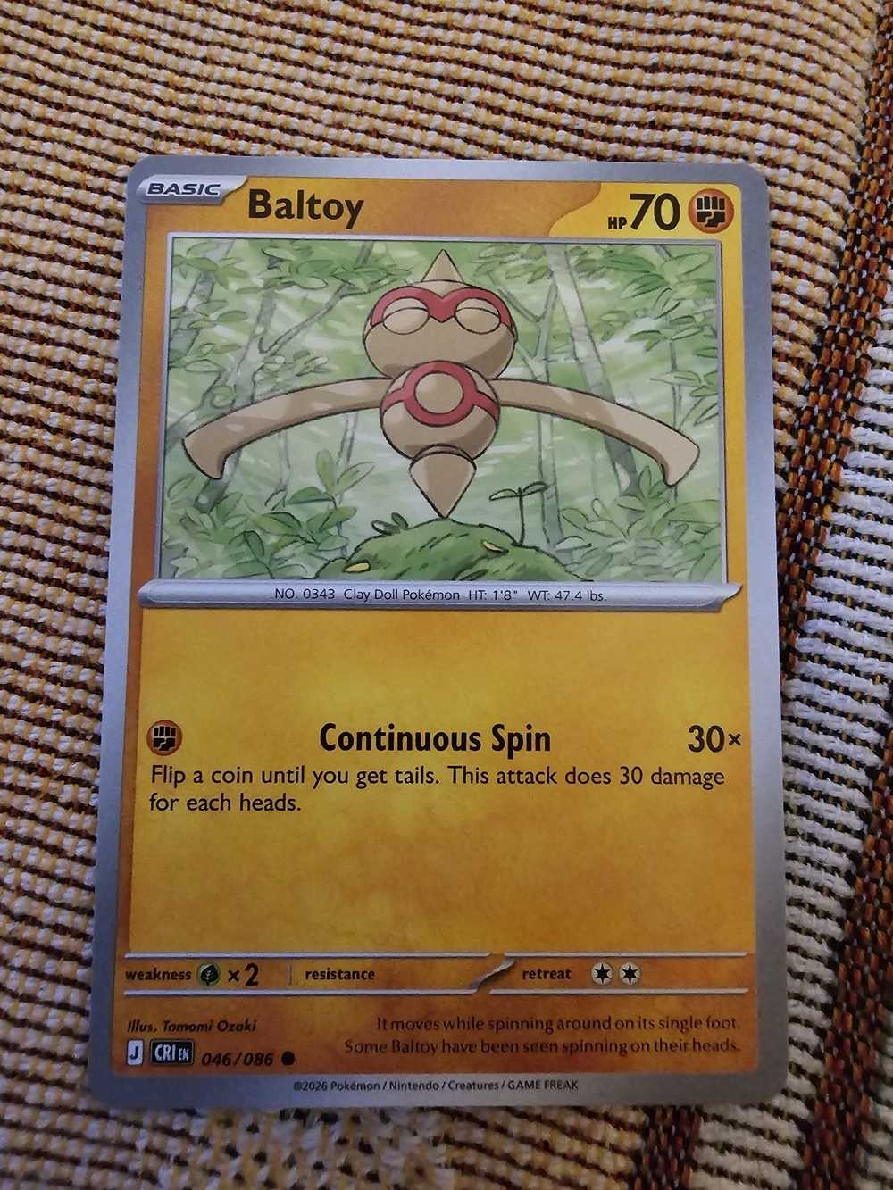Baltoy Pokémon card (046/086) from the Chaos Rising expansion set